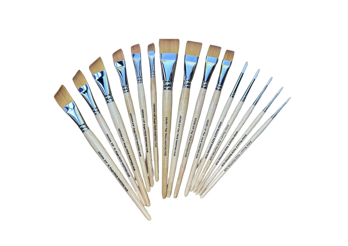 Set of 15 Angle, Flat & Round Facepainting Hub Brushes (10% off)